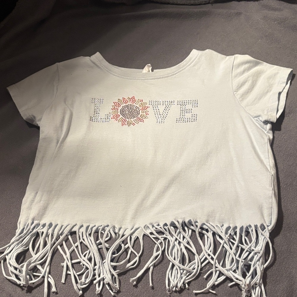 Fringe Hem Kids Tee with LOVE Design - White